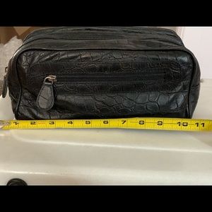 Emporio Armani black leather toiletry bag